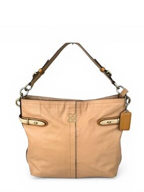 Coach Leather Colette Shoulder Bag Snakeskin Detail Beige Hobo Bag Handle Bag